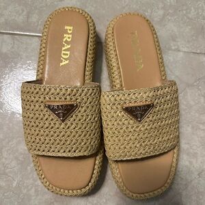Prada Women's Beige Woven Slide Sandals
